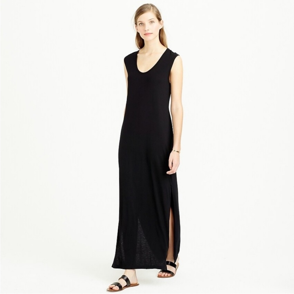 J Crew maxi tank‎ dress small navy blue side slit scoopneck stretch jersey C1536